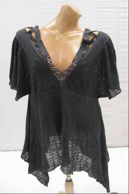 NWOT Free People Linen Double V Neck Top   Size S  