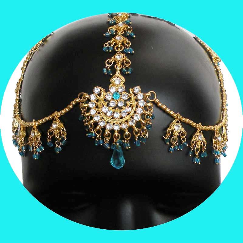 GOLD PLATED KUNDAN~CZ INDIAN BRIDAL MANNG TIKKA~MATHA PATTI  