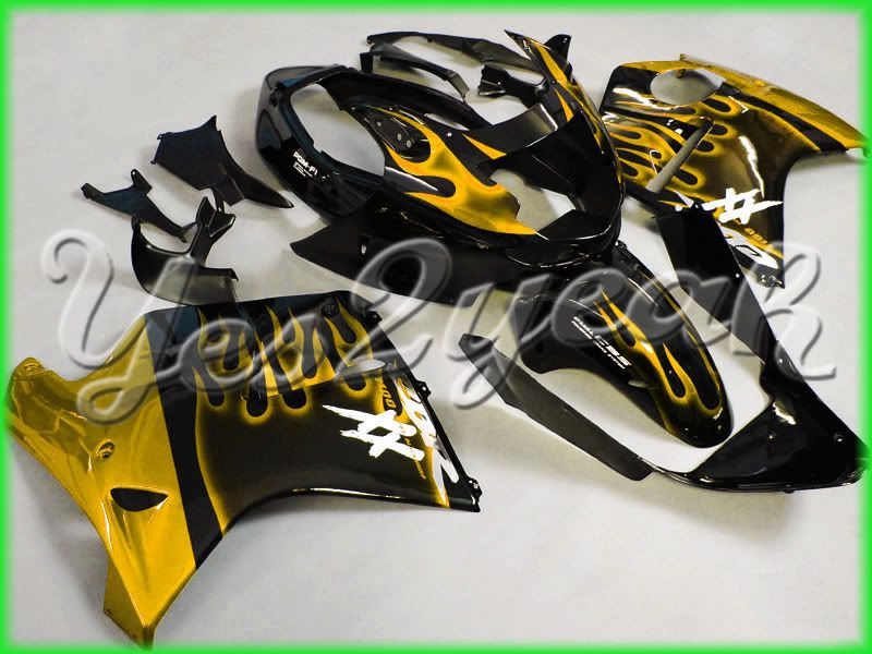 For Honda CBR1100XX Blackbird Gold Flames Fairing 11N05  