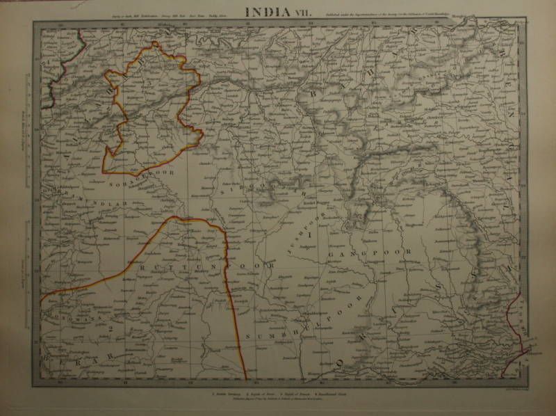 1832 NORTH EAST INDIA HANDCOLOURED ANTIQUE SDUK MAP  