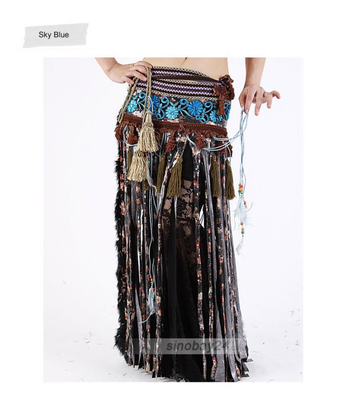   Womens Colorful Polyester Velet Belt Fringe Belly Dance Belt  