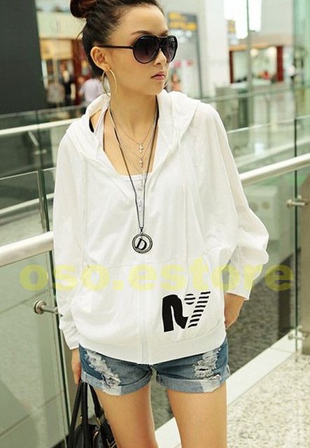   Prints Bat wing Zipper White Thinness Hoodie Coat Jacket C3508  