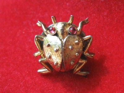 Vtg Trifari Sterling Bug Tack Pin Red Glass Cab Eyes  