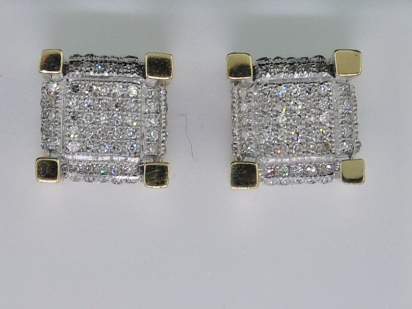 MENS LADIES ICE CUBE BLOCK YG 10K DIAMOND STUD EARRINGS  