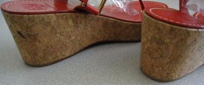 TORY BURCH Landon Vintage Calf CORK Wedge RED SZ 9  NIB  