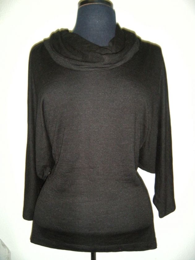 NWT OLIVIA MOON Womens Drape Cowl Neck Dolman Sleeve Top BLACK $60 