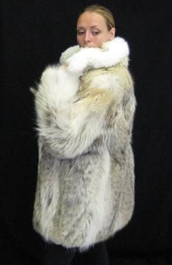 WOMENS GORGEOUS NEW COYOTE & FOX FUR COAT JACKET  