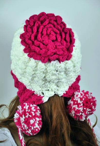   Young Lady Winter Ski Hat Cap Lovely String Balls Pink& White  