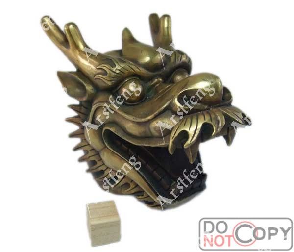 AC005 MID SIZE LIVELY LUCKY DRAGON HEARD BRASS STATUE  