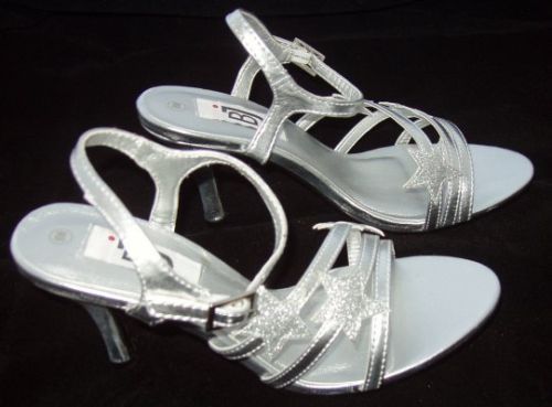 NIB BJ Silver Glitter Star Slingback Heels SHOES 9  