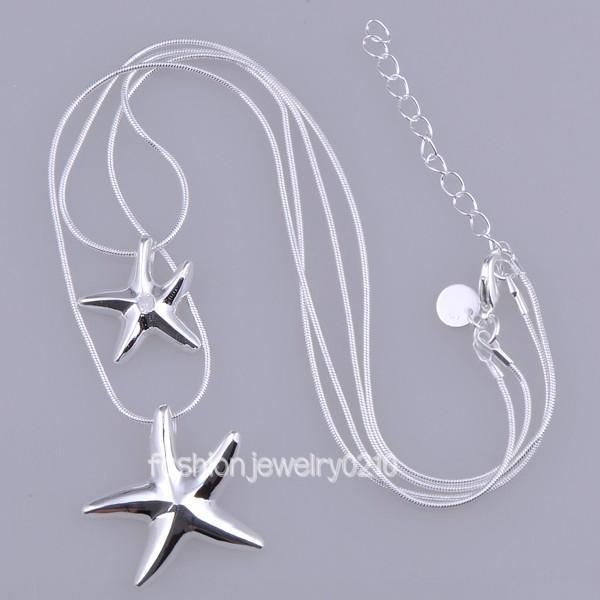 Silver Necklace fashion starfish pendants jewelry MN15  