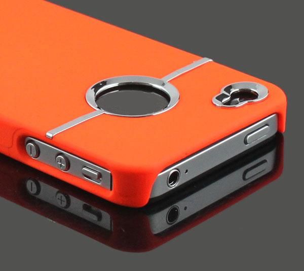   Hard Back Cover Case Skin With CHROME FOR Apple iPhone 4S 4 4G Orange