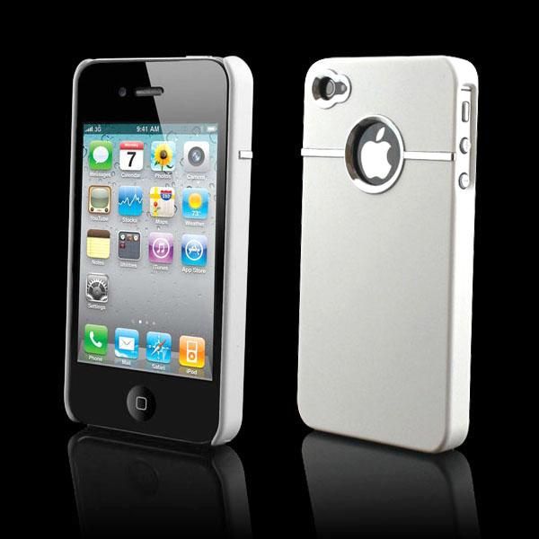   Hard Back Cover Case Skin With CHROME FOR Apple iPhone 4 4G White New