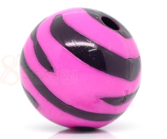 30Fuchsia Zebra Striped Acrylic Round Spacer Beads 15mm  