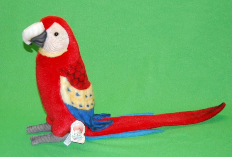 New 12.5 tall Hansa Life like Scarlet Macaw / Parrot  