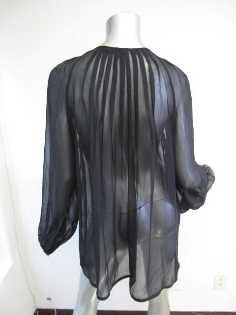 Givenchy Black Long Sleeve Sheer Ruffle V Neck Blouse 38  