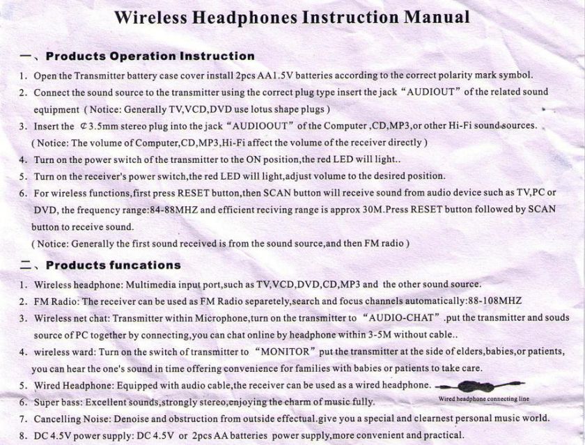 NEW 8 in 1 Wireless Earphone Headphone for  PC TV CD  