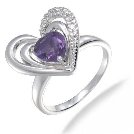 35 CT Heart Shape Natural Amethyst Ring In Sterling Silver In Sizes 