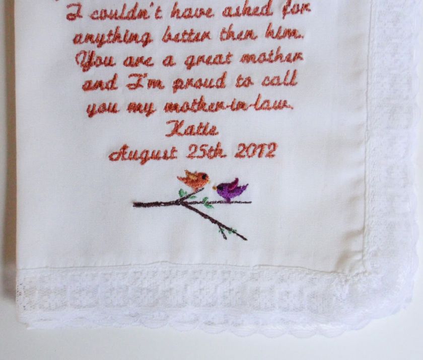 PERSONALIZE with your wedding message HANKIE Bride Mother Father 