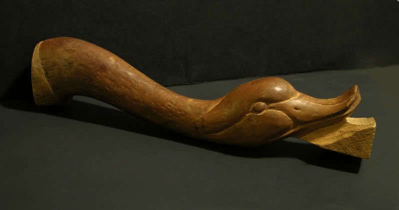 Folk Art Goose Head with Neck Carved from Table Leg  