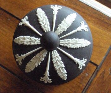 Vintage Black Basalt Jasperware Candy Dresser Jar Tobacco Cigarettes 