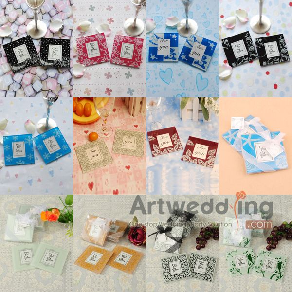 12 Styles Photo Frame Drink Glass Wedding Coasters Favors Gift 2PCS 