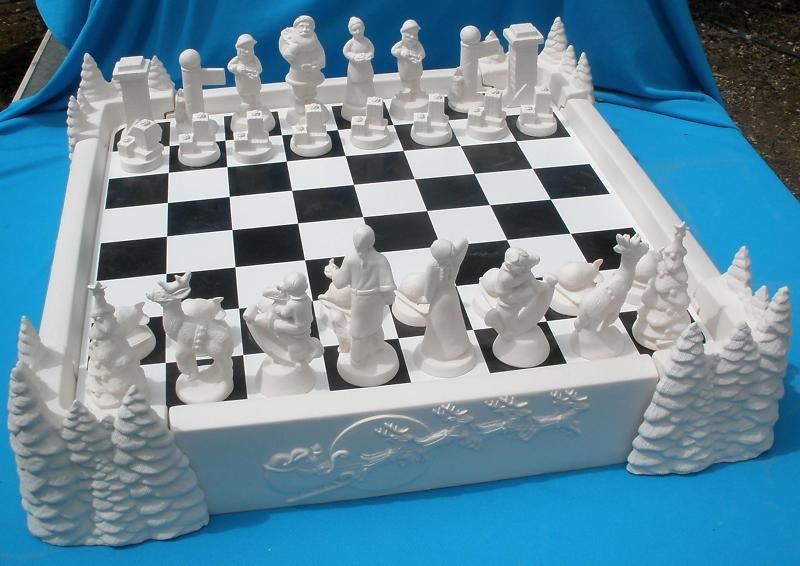 40 PC CHRISTMAS CHESS SET CERAMIC BISQUE HOLIDAYS  