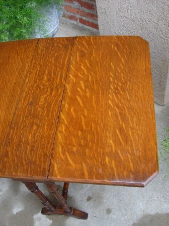 PETITE Antique English Tiger Oak Sutherland Drop Leaf End TEA Table 