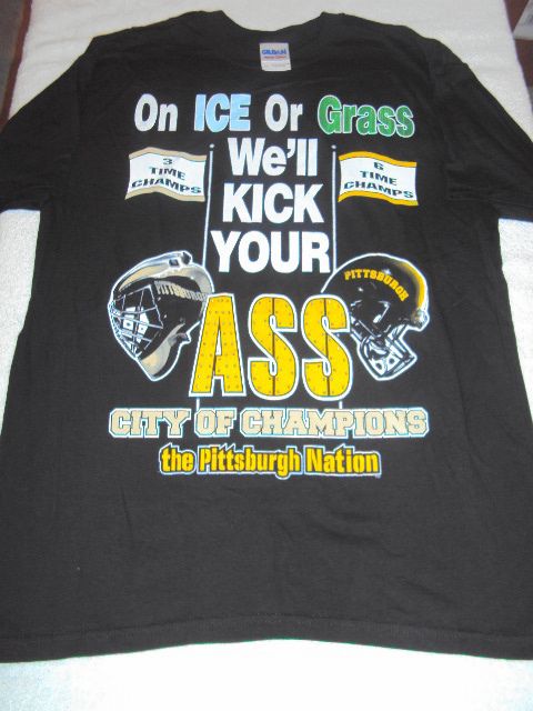   or Grass Well Kick Your Steelers Penguins Black T Shirt NEW  