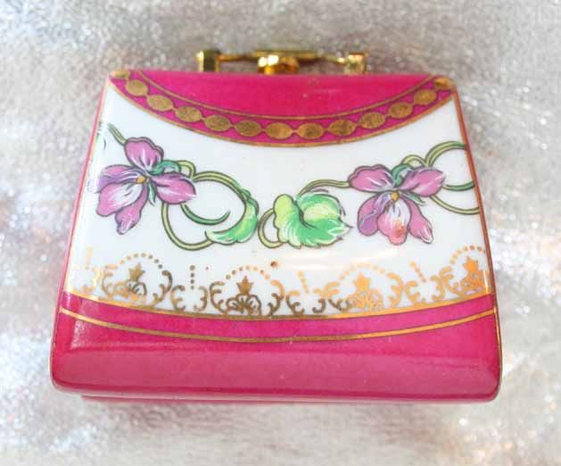 Porcelain Miniature Box Purse Baroque 80s  