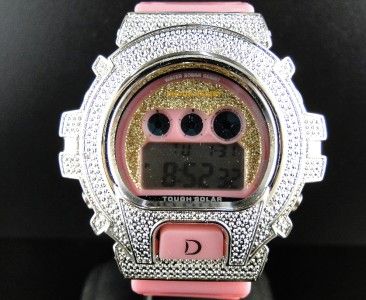 KING MASTER D SHOCK/G SHOCK RESISTANT PINK ON WHITE 12 DIAMOND WATCH 