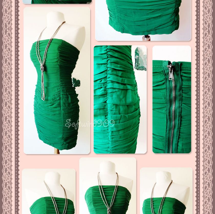 NEW Forever 21 Green Chiffon Ruched Fitted Exposed Zipper Back 