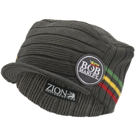 Bob Marley   Rasta Stripe Visor Beanie  