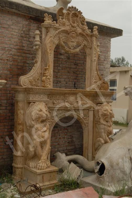 European Style Marble Fireplace Mantel and Surround  