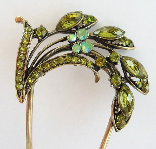   SWAROVSKI CRYSTAL BRONZE FLORAL HAIR STICK PIN PICK 456 VINTAGE  