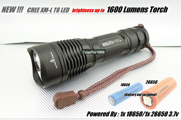 1600 Lumens 26650 18650 CREE XM L XML T6 LED Flashlight Torch KEYGOS 