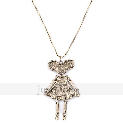 Charm Retro Bowknot Cute Crystal Golden Girl Pendent Sweater Long 