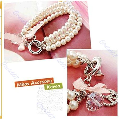 Fashion Beauty Pearl Chain Rhinestone Bracelet Bangle Bead  