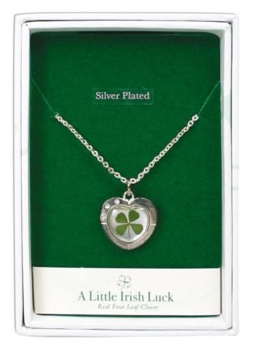 New Irish Silver Plated Heart 4 Leaf Clover Pendant  