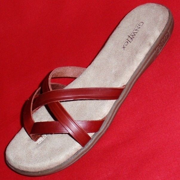 NEW Womens FLEX Brown Leather Sandals Slides Shoes 11  