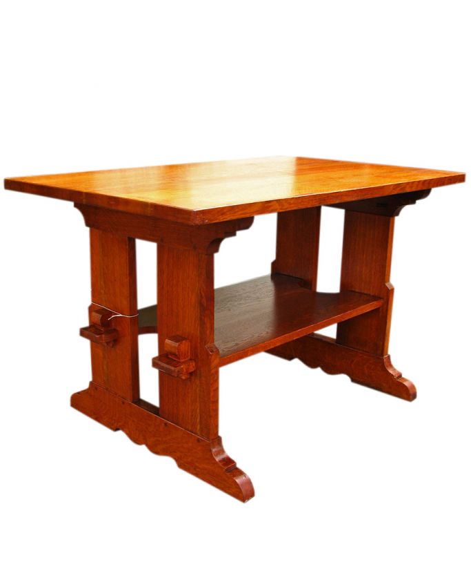 GOOD Antique L&JG STICKLEY Trestle Library Table MISSION Oak w177 