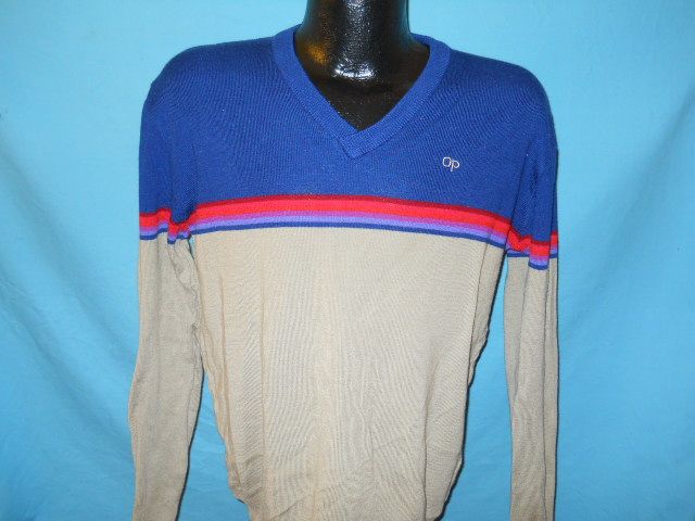 vintage OCEAN PACIFIC V NECK RAINBOW SURF SKI SWEATER M  