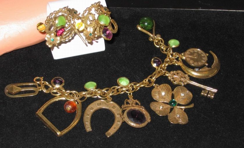    SIGNED LUCKY CHUNKY CHARM STONE BRACELET EARRINGS ON SALE  