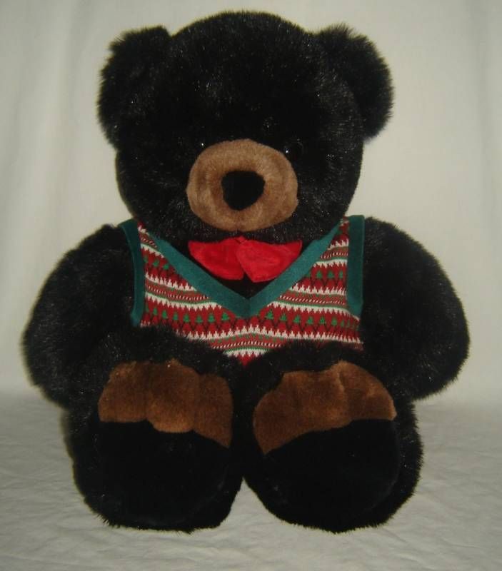 JC Penney Black Plush Holiday Bear with Vest & Bow Tie  