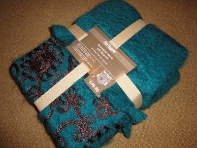 Pier 1 Peacock Turquoise Decorative Throw Blanket 50 x 60 New  