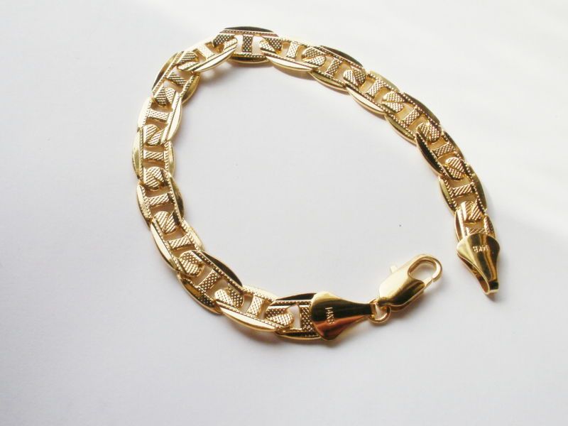 14k Gold ep Etched Mariner Link Bracelet 10 MM  