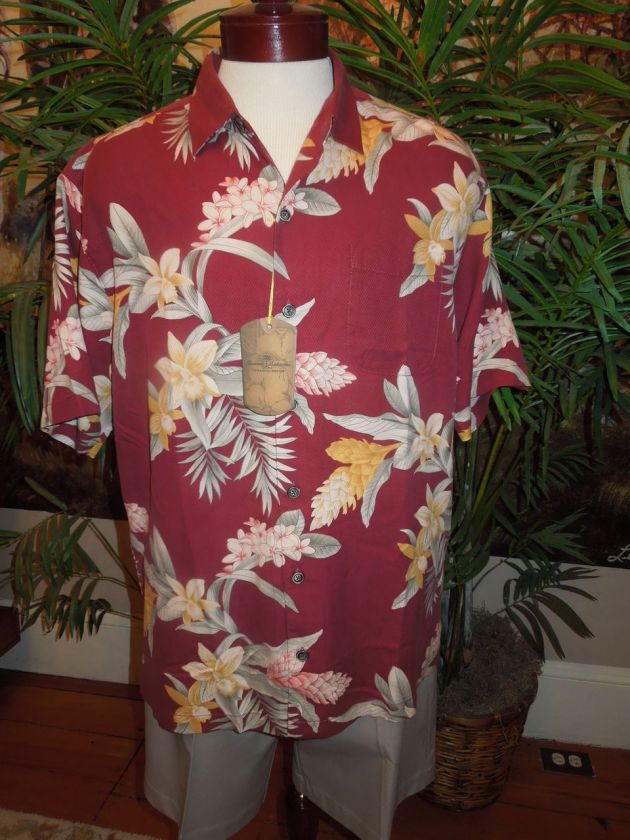 Mens Tommy Bahama Red Marina Gardens Short Sleeve Camp Shirt NWT 