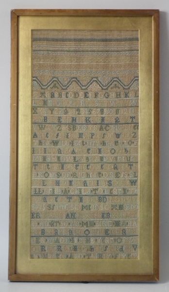 1735 Silkwork Sampler by Rebekah Barrow  