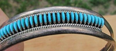 VINTAGE ZUNI EDITH TSABETSAYE STER SILVER CURVED NEEDLEPOINT TURQUOISE 