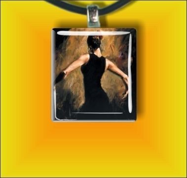 FLAMENCO DANCER BLACK DRESS SCRABBLE PENDANT NECKLACE  